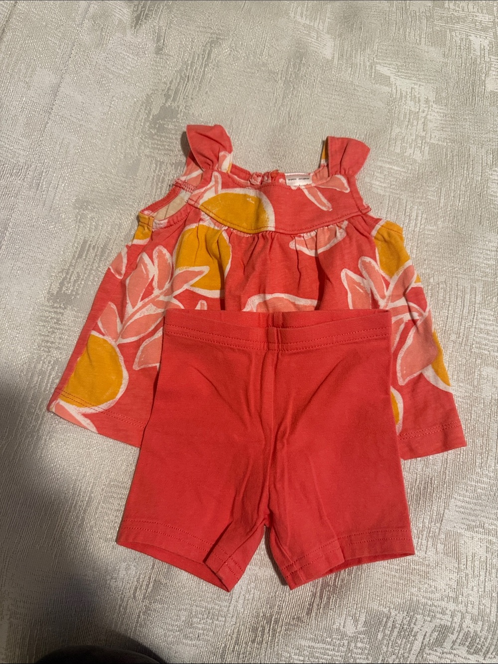 6M Carter's Coral and Yellow Lemon Print Tank with Coral Shorts